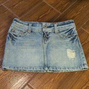 American Eagle Outfitters Light Blue Distressed Mini Skirt